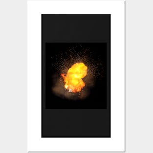 Realistic fiery explosion, orange color with sparks Posters and Art